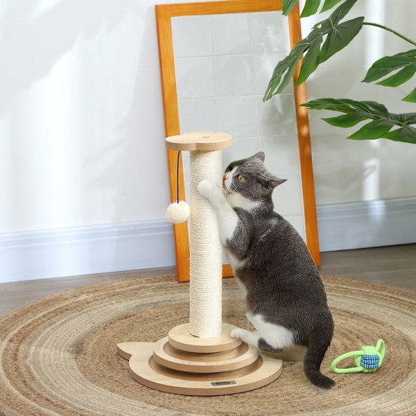 Rootz Cat Scratching Post - Sisal Scratch Tower - Play Ball Track - Underholdende 4 -i -1 design - 32 cm x 32 cm x 49 cm