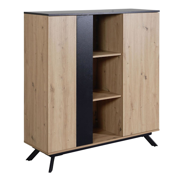 Rootz highboard 110x125x40 cm MDF-skänk i ekdekor - svart - byrå med 2 dörrar - Byrå med hylla - Hallskåp modernt - Fristående skänk med metallben