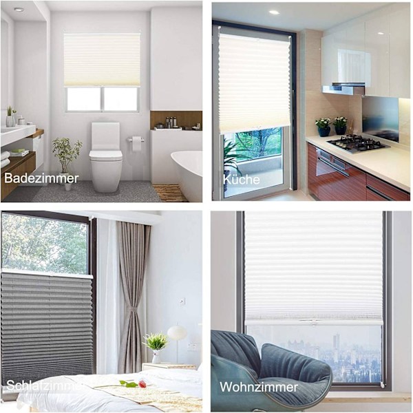 Rootz plisségardin - Polyester vinduesskærm - Intet boregardin - Solafskærmning - 45cm til 120cm Bredde - Aluminiumsprofil - Klemmfix Montering