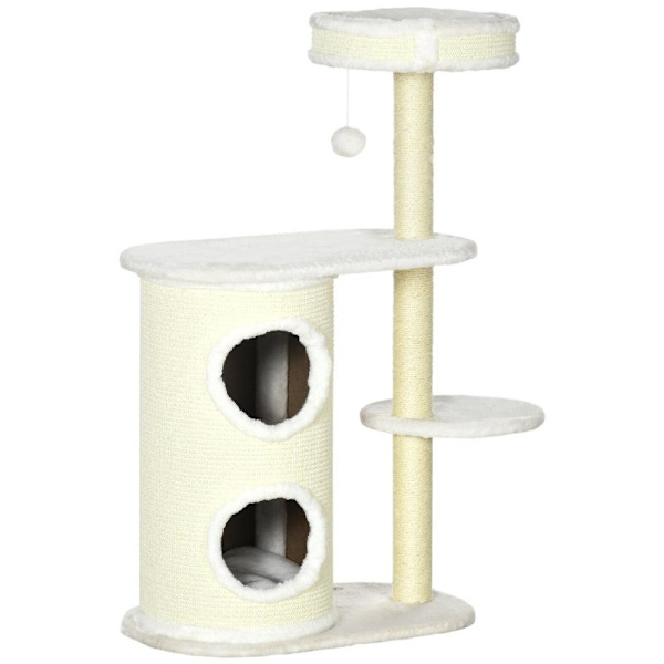 Rootz-skrabestolpe - med kradseløb - 1 katteseng og kattelegetøj - råhvid - 59 cm x 35 cm x 100 cm
