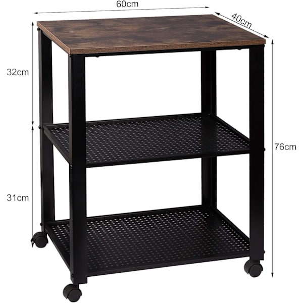 Rootz Retro Metal Serveringsvogn - Opbevaringsvogn - Utility rullevogn - Pladsbesparende, Alsidig, Holdbar - 60 cm x 76 cm x 40 cm