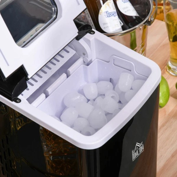 Rootz Ice Cube Machine - 12kg/24h 2l Ice Cube Maker med LED-skärm - Ice Scoop - Självrengörande funktion - Plast - Svart - 21,2 x 29,5 x 32,6 cm