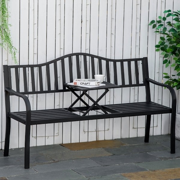 Rootz trädgårdsbänk med utdragbart bord - Uteservering - Uteplatsmöbler - Slitstark metall - Bekväm design - 150W x 58,5D x 90H cm