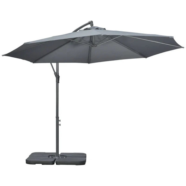 Rootz Garden Parasol - Cross Base - Vejrbestandig - Solbeskyttelse - Elegant design - Seks Ribber - Cantilever Parasol - Metal-polyester - Grå - 292 c