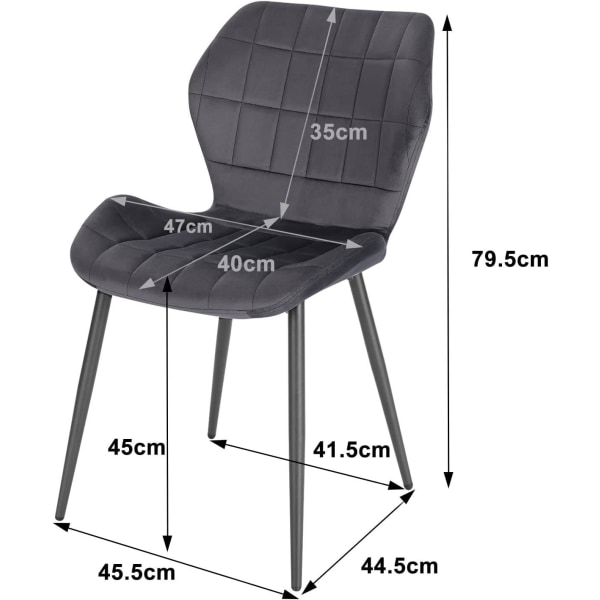 Rootz Velvet spisestuestolesæt med 6 - Polstrede stole - Komfortable siddepladser - Ergonomisk design - Holdbart metalstel - 47 cm x 79,5 cm x 54 cm