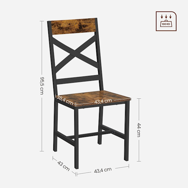 Rootz Vintage brun-svarta matstolar - Köksstolar - Spånstål - Bekväma sittplatser - Robust konstruktion - Enkel montering - 43,4 cm x 43 cm x 95,5 cm