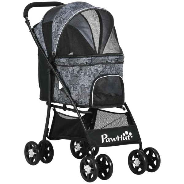 Rootz hopfällbar hundvagn - 1 korg - 1 kudde - 1 sidficka - Universalhjul - Bromsskydd - Korg - Grå - 81cm x 48cm x 99cm