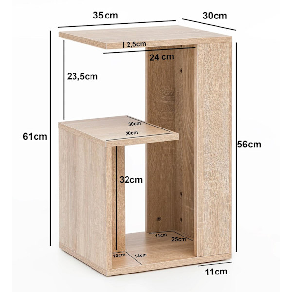 Rootz Sidobord 35x29,5x60 cm Trä Sonoma Design Sidobordssoffa - Soffbord litet modernt - Litet soffbord fyrkantigt - Soffbord högt - Smalt bord vardag