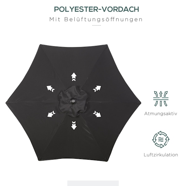 Rootz Black Hexagonal Parasol - Balkon Sunshade - Patio paraply - Easy Open - Ø196 cm x 2,04m