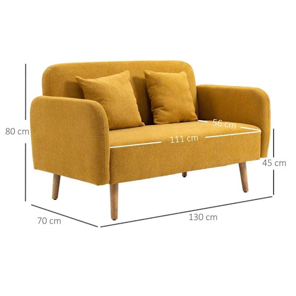 Rootz Dobbeltsofa - Polstring med hynder - Kompakt design - To-personers - Justerbar højde på fodstøtterne - Fløjlsagtig polyester - Gummitræ - Skum -