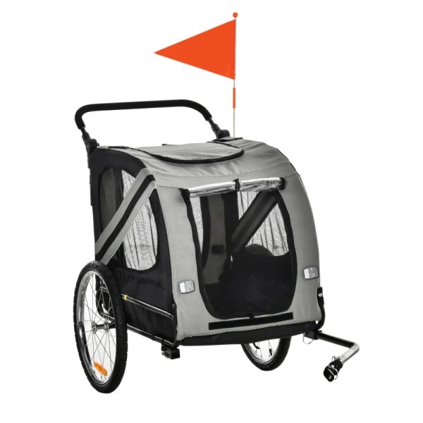 Rootz Dog Buggy - Hundevogn - Pet Buggy - Pet Bike Trailer - Hundeklapvogn - Sikkerhedssnorreflekser - Grå - 140cm x 72,5cm x 108cm