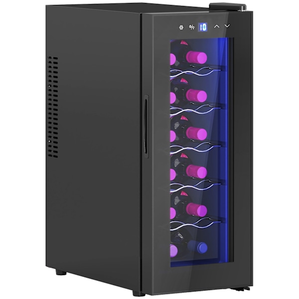 Rootz 12 flaskevin Køleskab - Drinks køleskab - Drikkefremskiftskøler - Energieffektiv - 26,5 cm W x 51,5 cm D x 65 H cm - Berøringsskærm og LED -lys