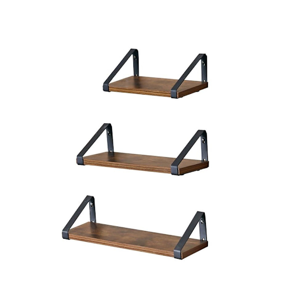 Rootz set med 3 vägghyllor - Industriell look - Flytande vägghyllor - Vägghyllor i trä - Väggmonterade - Hörnhyllor - Vägghylla - Spånskiva - Stål - V