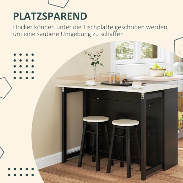Rootz 3 -kappaleen barset - palkkipöytäsarja - taitettavan ruokailusarjan - 6 säilytyslokeroa - 116x70x89.5cm