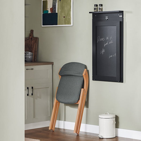 Rootz Foldevægbord med Tavle - Skrivebord - Spisebord - Pladsbesparende design - Nem montering - Kreativ Memoboard-overflade - Lysegrå - 50cm x 76cm x