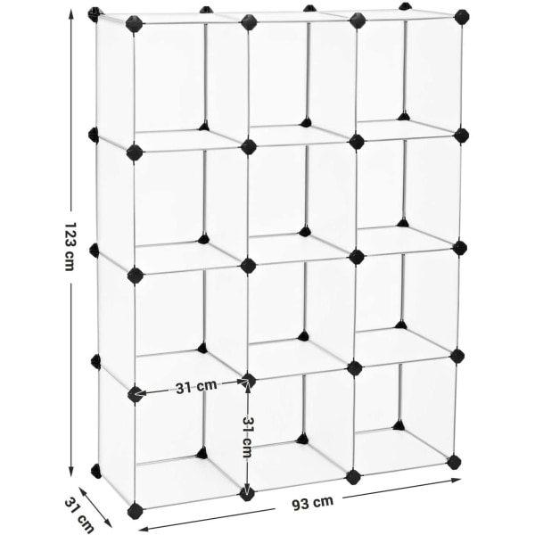 Rootz Förvaringsställ - Fackskåp - Plast - Hyllsystem - Justerbart - Vit - Transparent - 93 x 31 x 123 cm