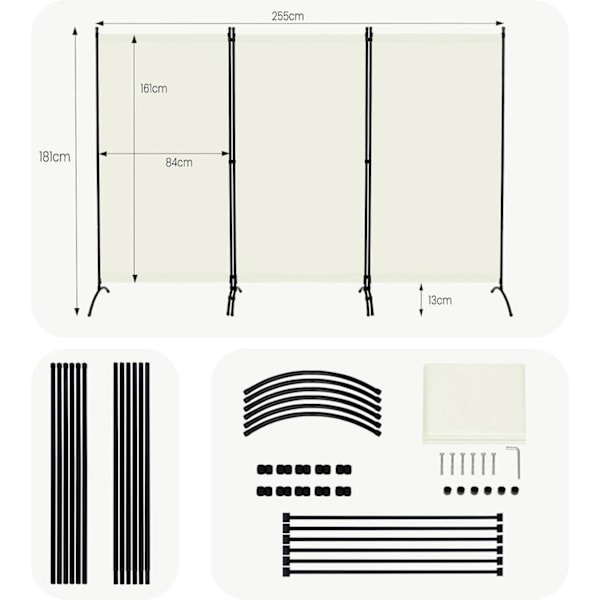 Rootz Privacy Screen Rumsavdelare - Utomhusskärm - Sekretesspartition - Väderbeständigt material - 255cm x 181cm - Mörkgrå & Cream