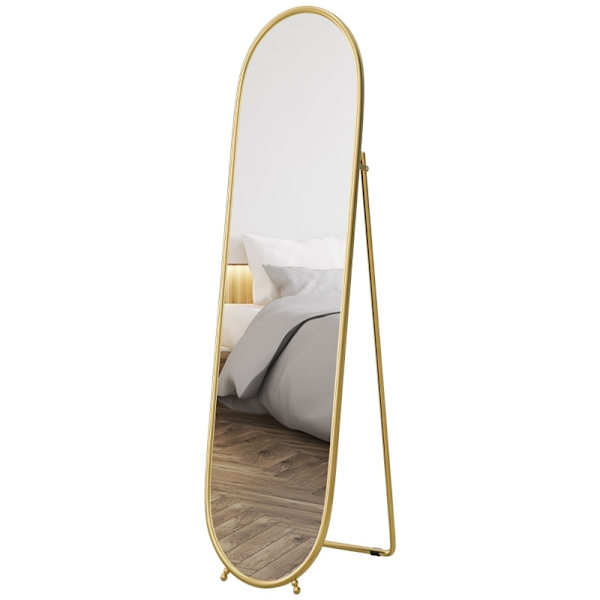 Rootz spegel i full längd - Stående spegel - Rostsäker metallram - Elegant oval form - Klar reflektion - 40 cm x 41 cm x 159 cm