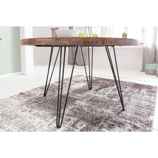 Rootz Design ruokapöytä pyöreä Ø 120 x 78 cm Sheesham massiivipuu - Maalaistalon ruokapöytä ruskea - Ruokapöytä Keittiön pöytä 4 hengelle