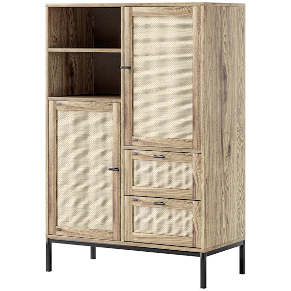 Rootz -säilytyskaappi - joustavat rintakehät - laatikot - säädettävät hyllyt - rottinki -ovet - helppo puhdistus - 80w x 40d x 120h cm