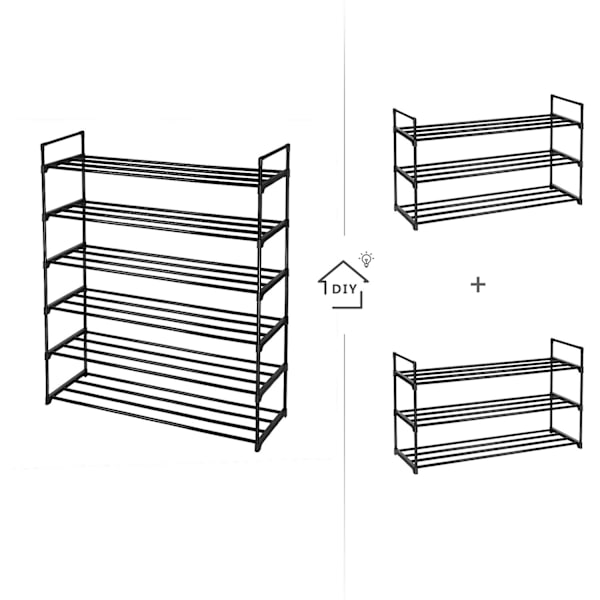 Rootz skostativer - Sæt med 2 - Sko Organizer - 24-30 par sko - Stabelbar - 92 x 30 x 53 - Metal - Sort