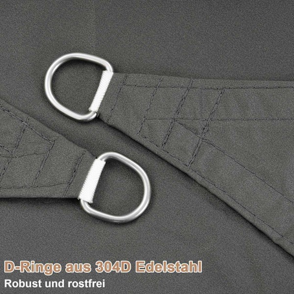 Rootz Sun Sail Shade - Vandtæt Soltæt - Højdensitetsstof - 95 % UV-beskyttelse - 300D Oxford-stof - 200g/m² - Mørkegrå - 5 mm rustfrit stål D-ring - 4