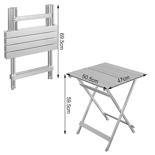 Rootz Hopfällbart bord - Hopfällbart skrivbord - Bärbart stativ - Campingbänk - Utomhusyta - Kompakt bänkskiva - Utility Board - Silver - 50,5x47x59,5