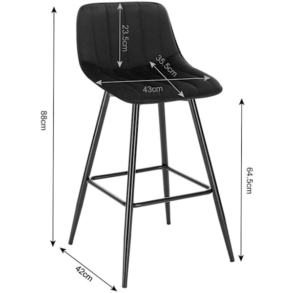 Rootz Barstol Sæt med 2 - Bordskamler - Køkkenbarstole - Velvet Comfort - Robust metalstel - Gulvbeskyttelse - 43cm x 35,5cm x 88cm