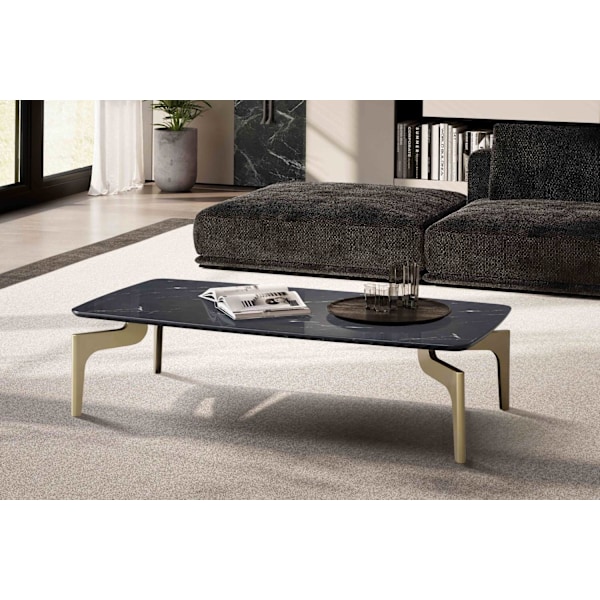 Rootz Modern Design Soffbord - Rektangulärt bord - Marmorlook - Svart & Guld - Stort förvaringsutrymme - 120 cm x 60 cm x 30,5 cm
