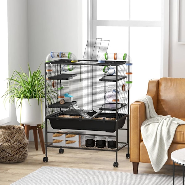 Rootz Hamster Cage med rør - gnaverhus - Small Animal Habitat - Øvelse sjov - 109 cm x 82 cm x 46 cm, sort