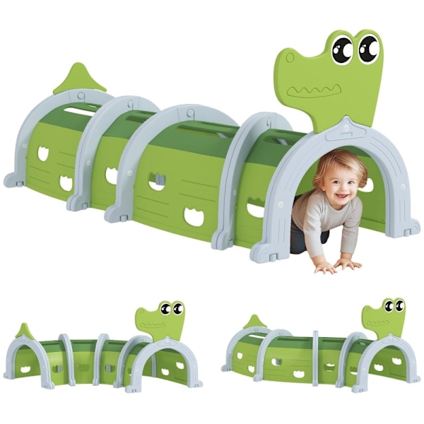 Rootz Crocodile Play Tunnel - Crawl Tube - Lasten piilopaikka - Edistää luovuutta - 194 cm x 88 cm x 92 cm