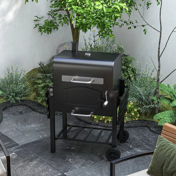 Rootz Kulgrill - BBQ Ryger - Justerbart kulrum - Sidehylder - Varmestativ - Emaljeret støbejern - Sort - 124L x 66W x 112H cm