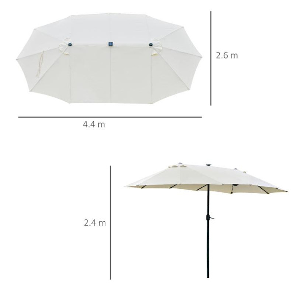 Rootz Dobbeltsidet Parasol - Parasol - Parasol - Med LED solcellelys - Cremehvid - 440 x 260 cm