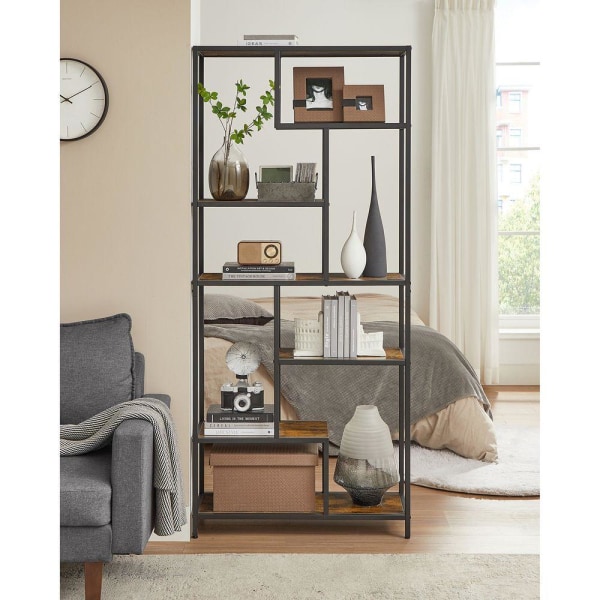Rootz Bokhylla - Bokhylla - Träbokhylla - Öppen bokhylla - Displaybokhylla - Väggmonterad bokhylla - Vintage Brun-svart - 30 x 80 x 180 cm