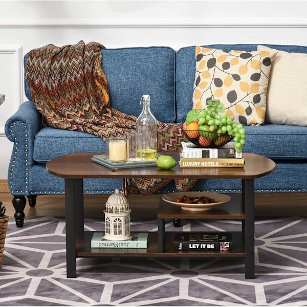Nancy's Newington Salontafel - Koffietafel - 3 Niveauer - Opbergrum - Industrieel - Bruin - Sort - Bewerkt Hout - Staal - 100 x 60 x 46 cm