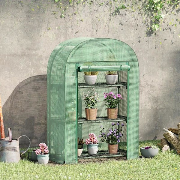 Rootz Greenhouse - Folieväxthus - Balkong med 3 hyllor - Tomathus - Planthus - Kallstomme - Metall - Grön - 80 x 49 x 160 cm