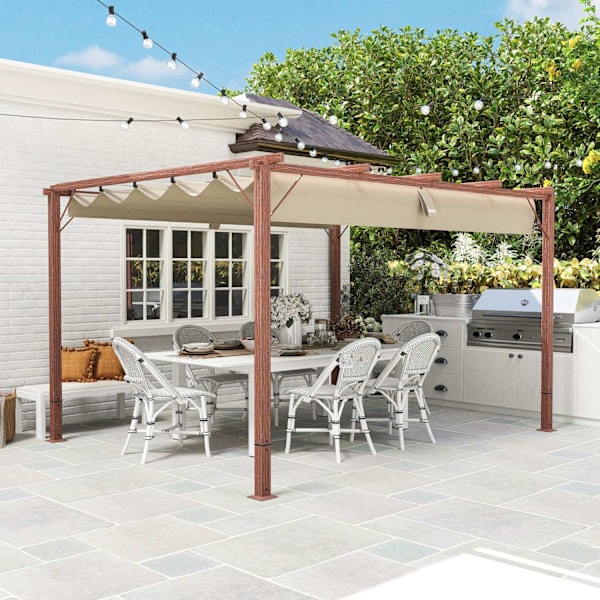 Rootz 3x4m Garden Pergola - Justerbart terrasstak - utomhuspaviljong - UPF30+ Solskydd - 382x300x232cm