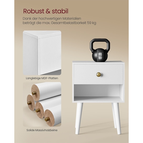 Rootz Sengebord - Natbord - Natskab af træ - Spånplade - MDF - Massivt træ - 28cm x 39cm x 55cm - Snehvide