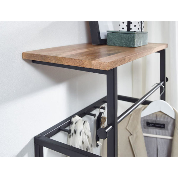 Rootz design væggarderobe mango massivt træ metal 60x76x26 cm - Knagestang med hylde og bøjlestang - Entre garderobe garderobeskab væg træ