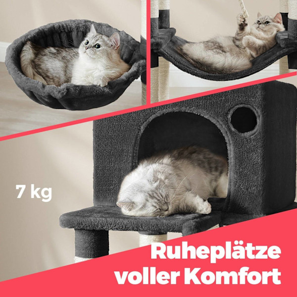 Rootz 206 cm Cat Scratching Tree - Cat Tower - Scratch Post - 13 Scratch Pillars - Rumbesparende design - 60 cm x 50 cm x 206 cm - Perfekt til legende