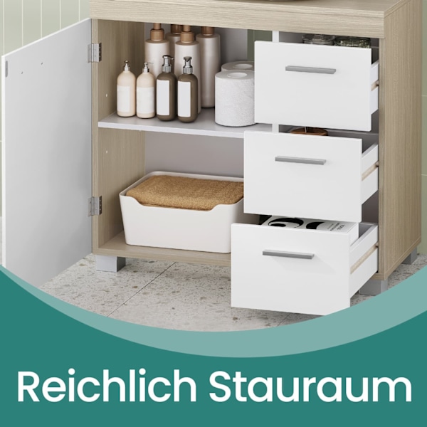Rootz Sink Cabinet - Badeværelsesskab - Vanity Cabinet - 3 store skuffer - MDF - 30x70x64cm