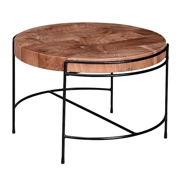 Rootz soffbord 62x40x62 cm soffbord akacia massivt trä - metall - Runt vardagsrumsbord med metallben - Litet designerbord massivt - Träbord vardagsrum