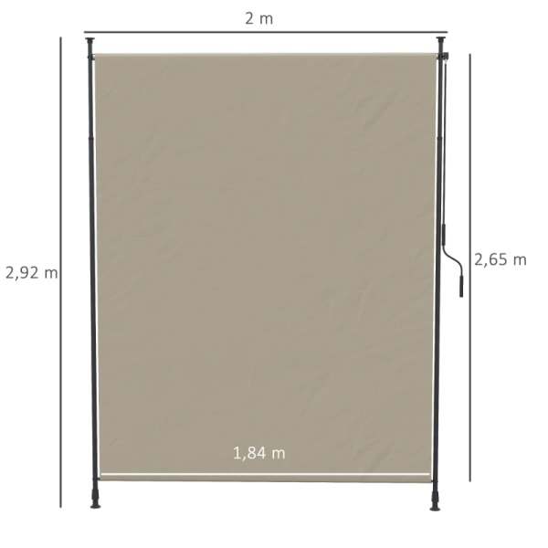 Rootz Sidemarkise - Montering uden boring - Højdejusterbar - Med håndsving - Metalramme - Sand - 2 x 2,15-3,05 m