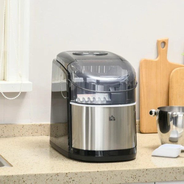 Rootz Ice Maker Machine - Dispenser - 2 iskuber - Praktisk korg - Självrengörande funktion - Plast & rostfritt stål - Svart - 24,2L x 35,3W x 33H cm