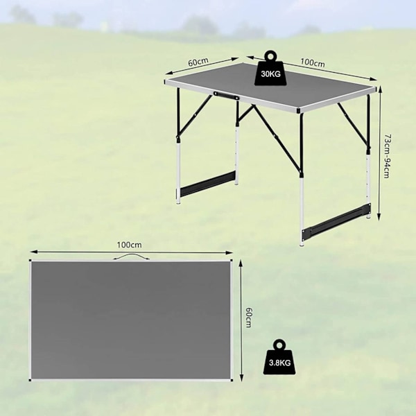 Rootz aluminium folde campingbord - bærbart udendørs bord - justerbar højde - let - let at rengøre - 60 cm x 100 cm