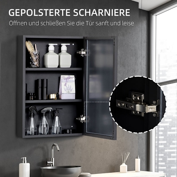 Rootz spejlskab - Vægmonteret organisering - Badeværelsesopbevaring - Pladsbesparende - Rustfri hængsler - Rustfrit stål - 40cm x 12cm x 60cm