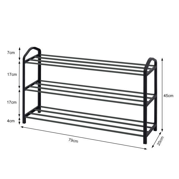 Rootz Skostativ - Fodtøjsstativ - Skoopbevaring - Skoopbevaring - Skohylde - Skoholder - Fodtøjsskærm - Sort - 79x19,5x45cm