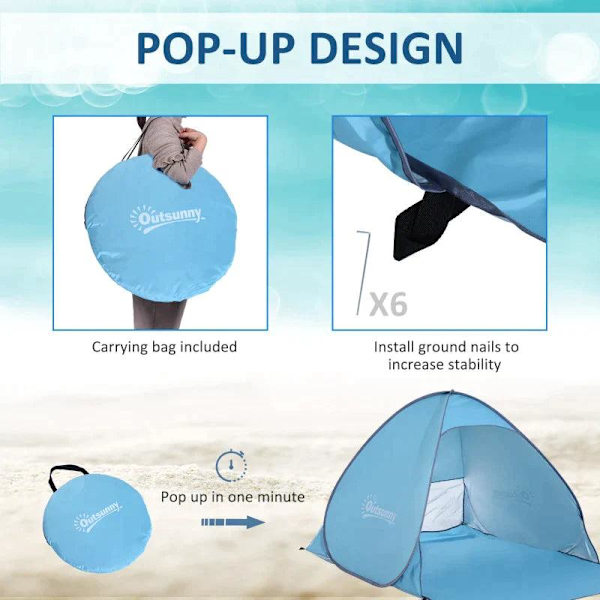 Rootz Pop-up Tent - Beach Shelter Tent - Throw Tent - Tent - Blue - 200 X 150 X 119 Cm