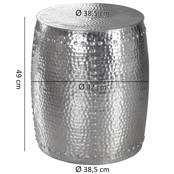 Rootz sivupöytä 42x49x42cm alumiini hopea pöytä itämainen pyöreä - Pieni Hammerschlag Abstellisch - Designer arkistointipöytä metalli moderni - Kapea