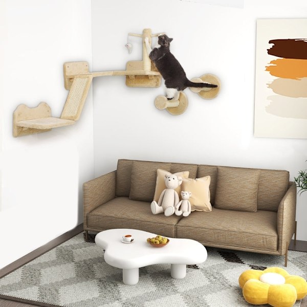Rootz Cat Climbing Wall Set - Väggmonterat kattträd - Cat Activity Center - Utrymmesbesparande design - 110cm x 56cm x 73cm